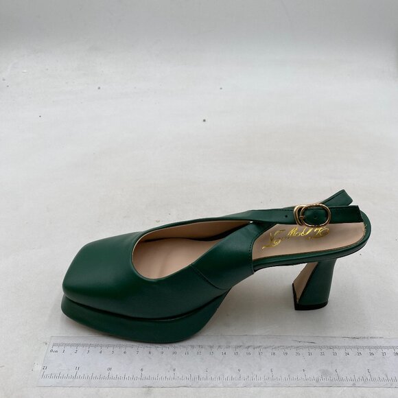 FOWT Green Platform Square Toe Block High Heels Ankle Backstrap Slingbac… - Picture 2 of 8